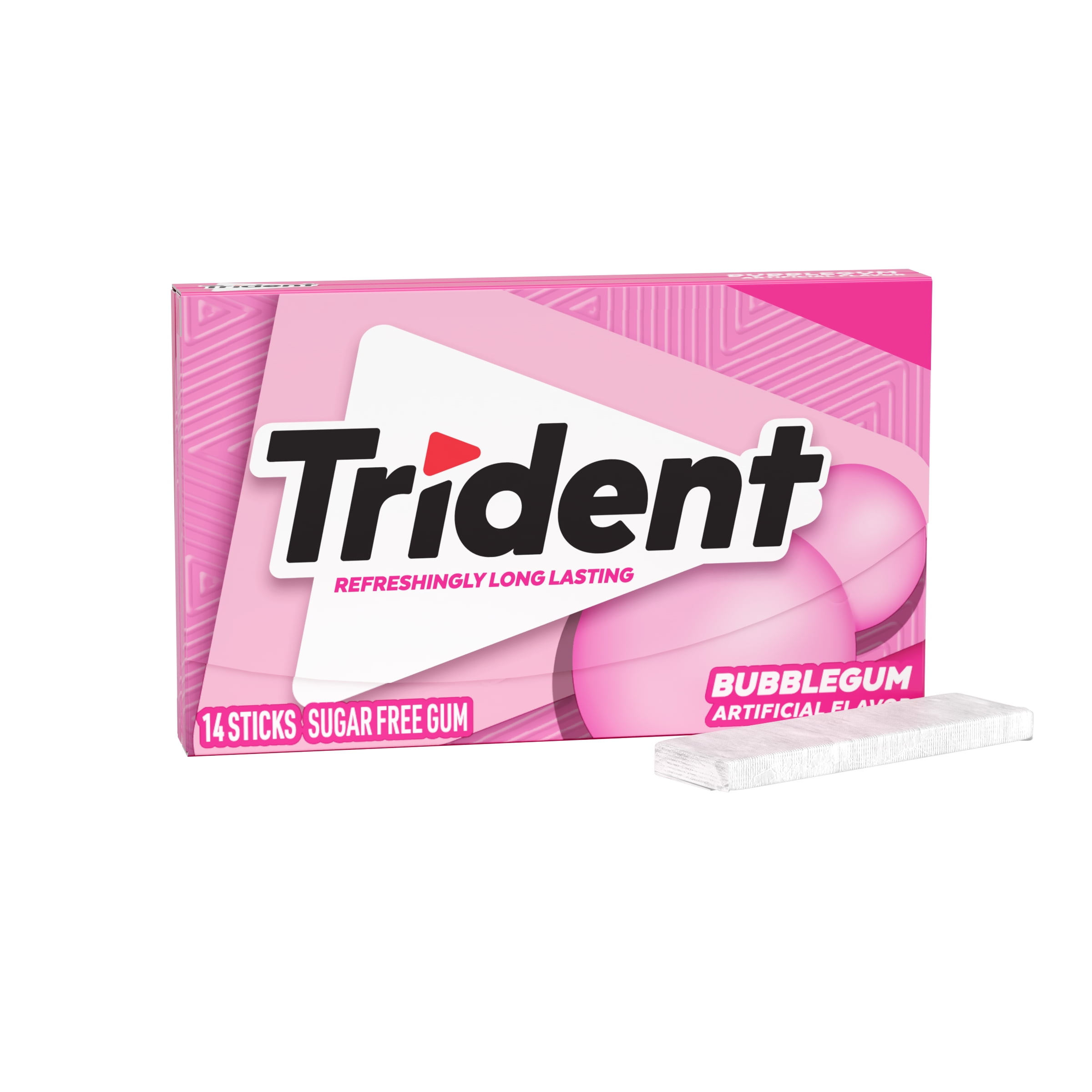 Trident Sugar Free Gum, Bubblegum, Regular Size, 14 Pieces