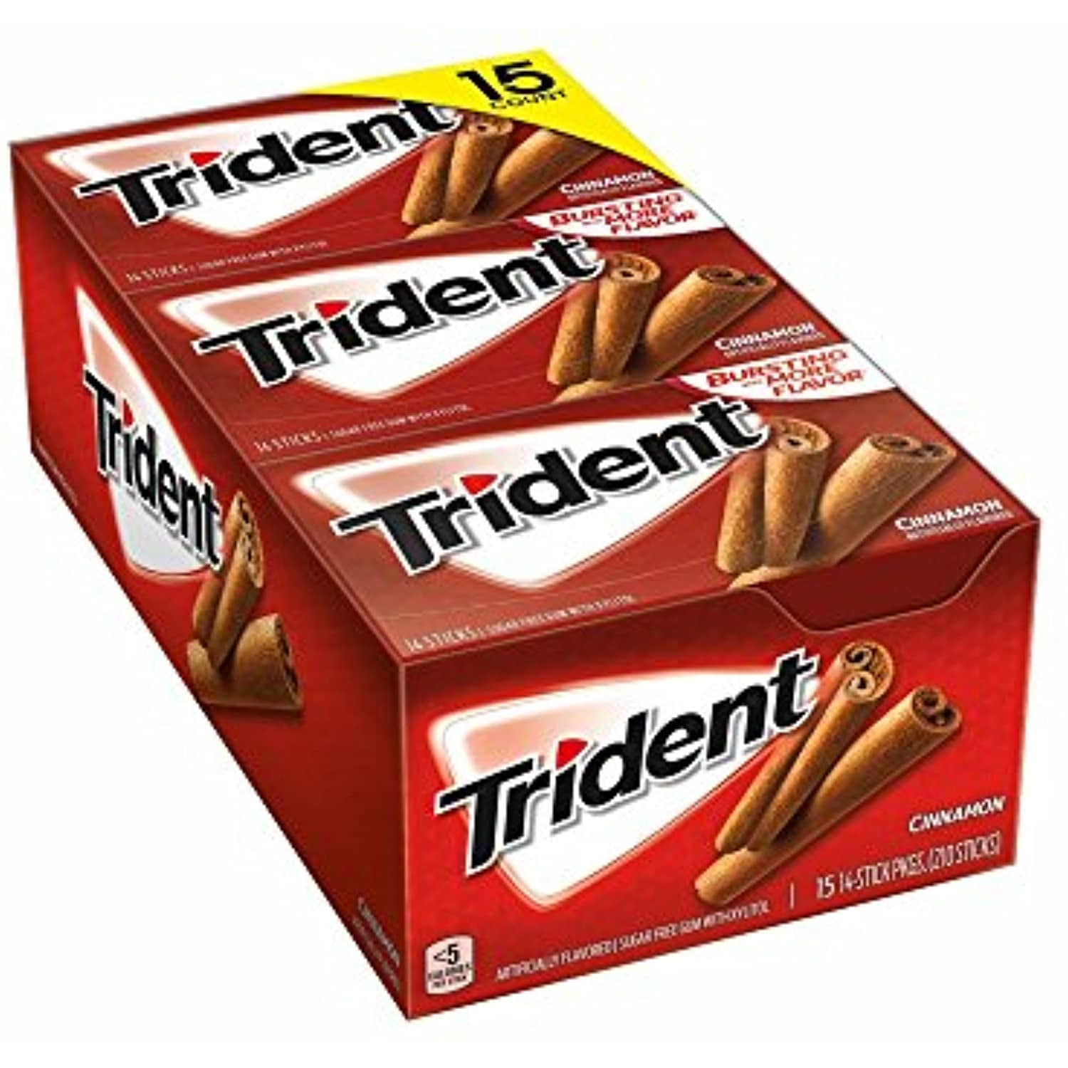Trident Sugar-Free Gum, Cinnamon, 15 Count (Pack Of 14)