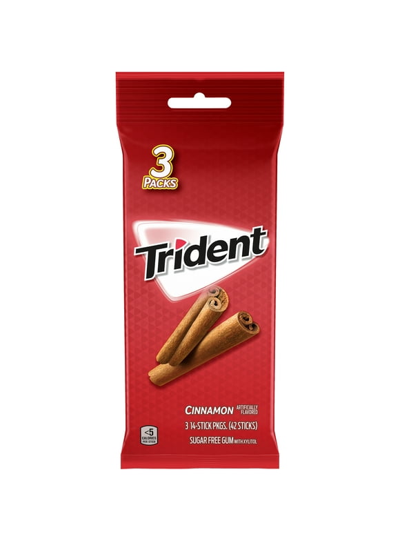 Trident Sugar Free Gum, Cinnamon, 3 Packs of 14 Pieces (42 Total Pieces)