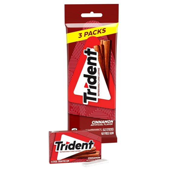 Trident Sugar Free Gum, Cinnamon, 3 Packs of 14 Pieces (42 Total Pieces)