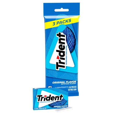 TRIDENT SUGAR FREE ORIGINAL FLAVOR XYLITOL CHEWING GUM, 14 PIECES, 3 WALLET PACKS
