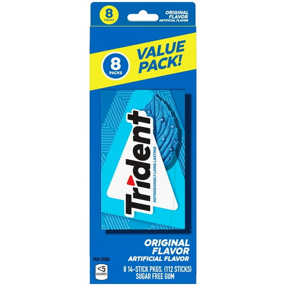 Trident Sugar Free Gum, Original, Value pack, 8 packs of 14 Pieces (112 Regular Size Pieces)