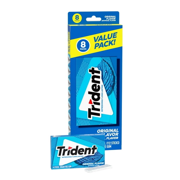 Trident Original Sugar Free Gum, Value Pack, 8 Packs of 14 Regular Size Pieces (112 Total Pieces)