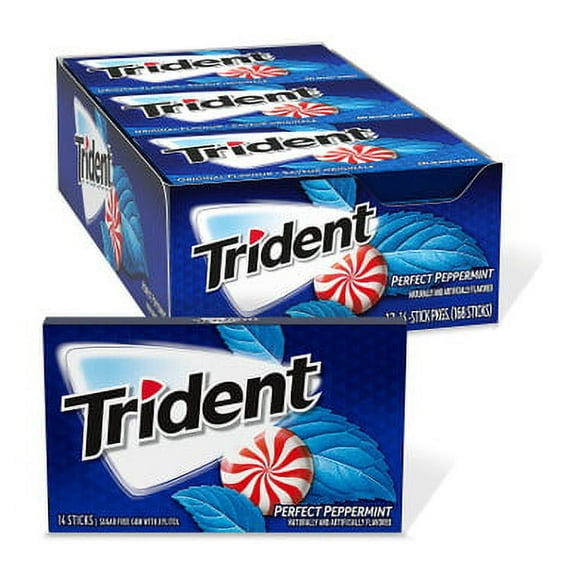 Trident Sugar-Free Gum, Perfect Peppermint, 14 Pieces/Pack (9 Packs/Box)