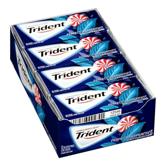 Trident Sugar Free Gum, Perfect Peppermint, 18 Pc (Innerpack of 12)
