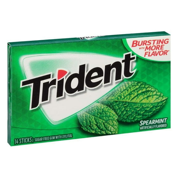 Trident Sugar Free Gum, Spearmint, 14 Pieces, Pack of 15