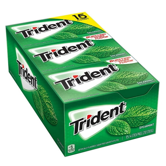 Trident Sugar-Free Gum, Spearmint, 14 Sticks, 15 Ct
