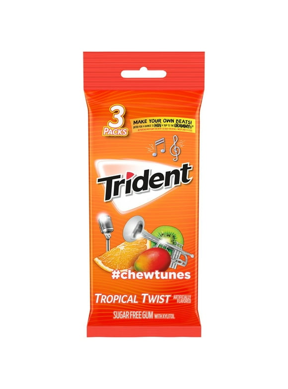 Trident Sugar Free Gum, Tropical Twist, 3 Packs of 14 Pieces (42 Total Pieces)