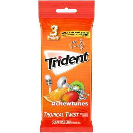 Trident Sugar Free Gum, Tropical Twist, 3 Packs of 14 Regular Size Pieces (42 Total Pieces)