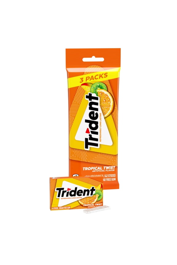 Sugar Free Gum, Tropical Twist, 3 packs of 14 Pieces (42 Total Pieces)
