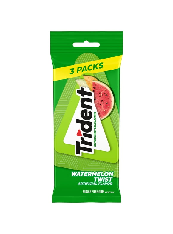 Trident Sugar Free Gum, Watermelon, 3 Packs of 14 Pieces (42 Total Pieces)