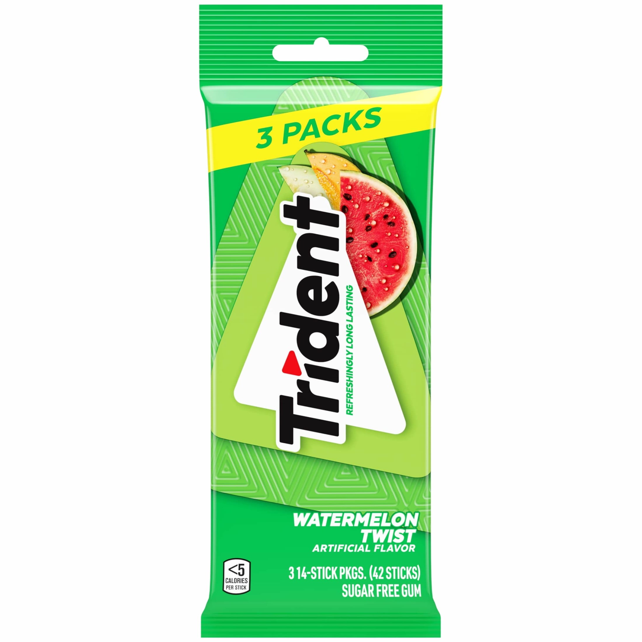 Trident Sugar Free Gum, Watermelon, 3 Packs of 14 Pieces (42 Total Pieces)