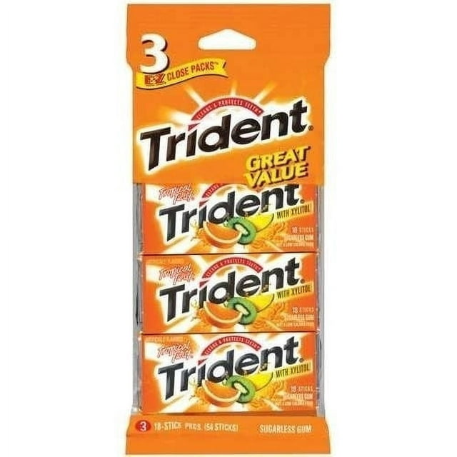 Trident Sugar-Free Tropical Twist Flavor Gum, 18 Pieces, 3 Count