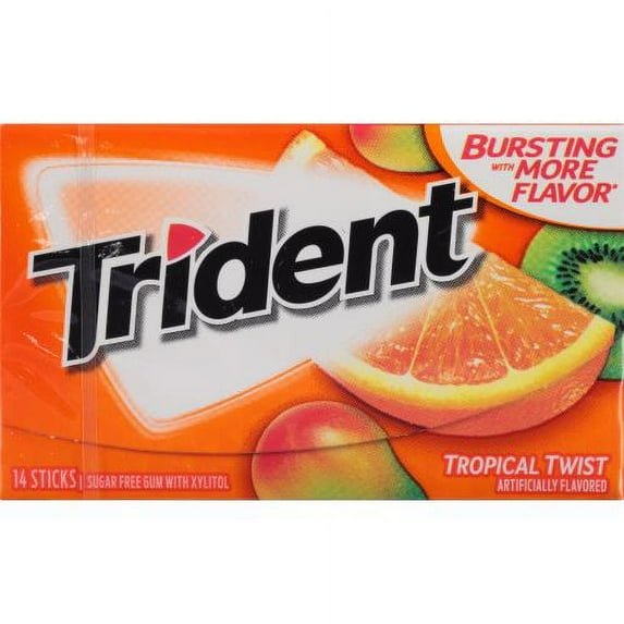 Trident Sugar Free Tropical Twist Gum 14 sticks (Pack of 24)