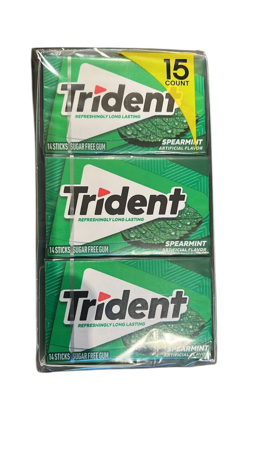 Trident Sugar Gum Spearmint 14 Sticks 15 Ct (Total 210 Pieces)