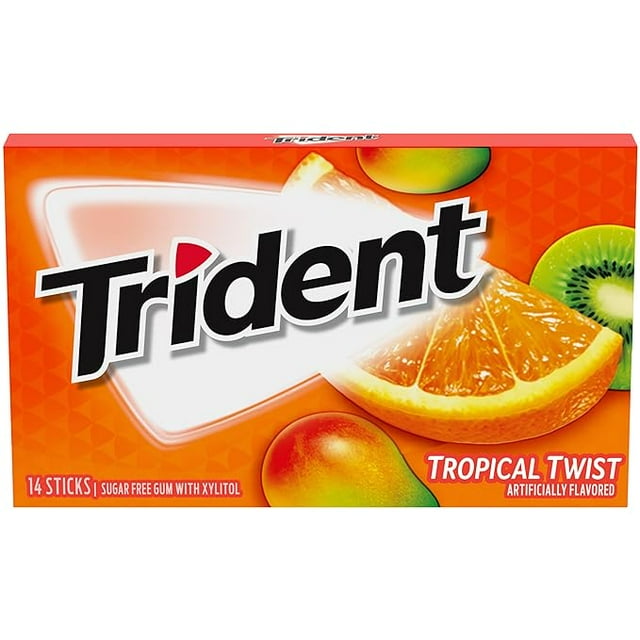 Trident Tropical Twist Sugar Free Gum, 14 Pieces pack of 2