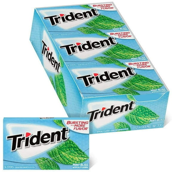 Trident VP Mint Bliss Gum 12 Count Pack  14 Sticks Each  Sugar-Free Cooling Long-Lasting Chewing Gum