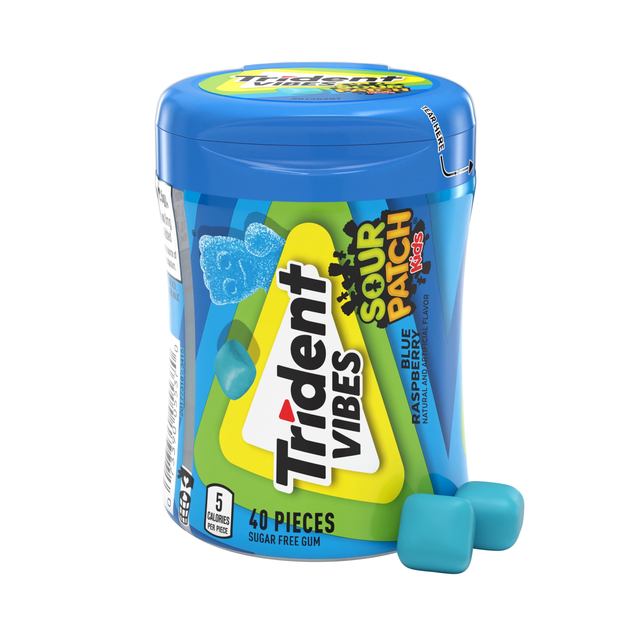 Trident Vibes Sour Patch Kids Sugar Free Gum, Blue Raspberry, Regular ...