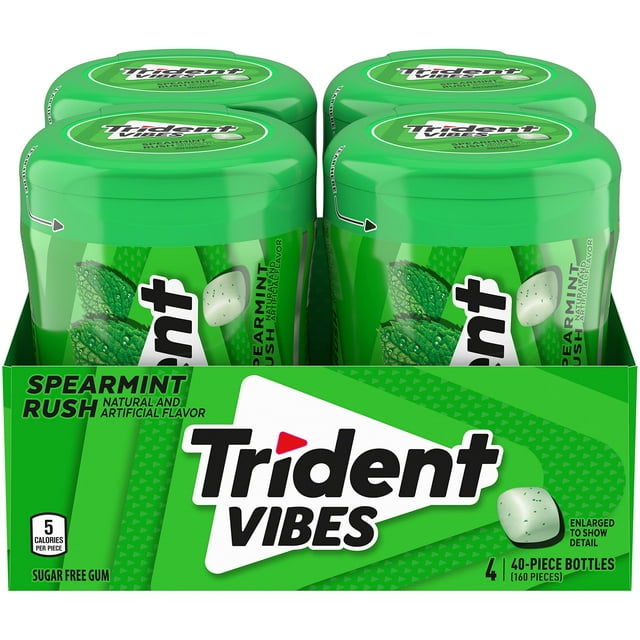 Trident Vibes Spearmint Rush Sugar Free Gum, 4 Bottles of 40 Pieces (160 Total Pieces) YU4