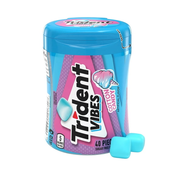 Trident Vibes Sugar Free Gum, Cotton Candy, Regular Size, 40 Piece Bottle