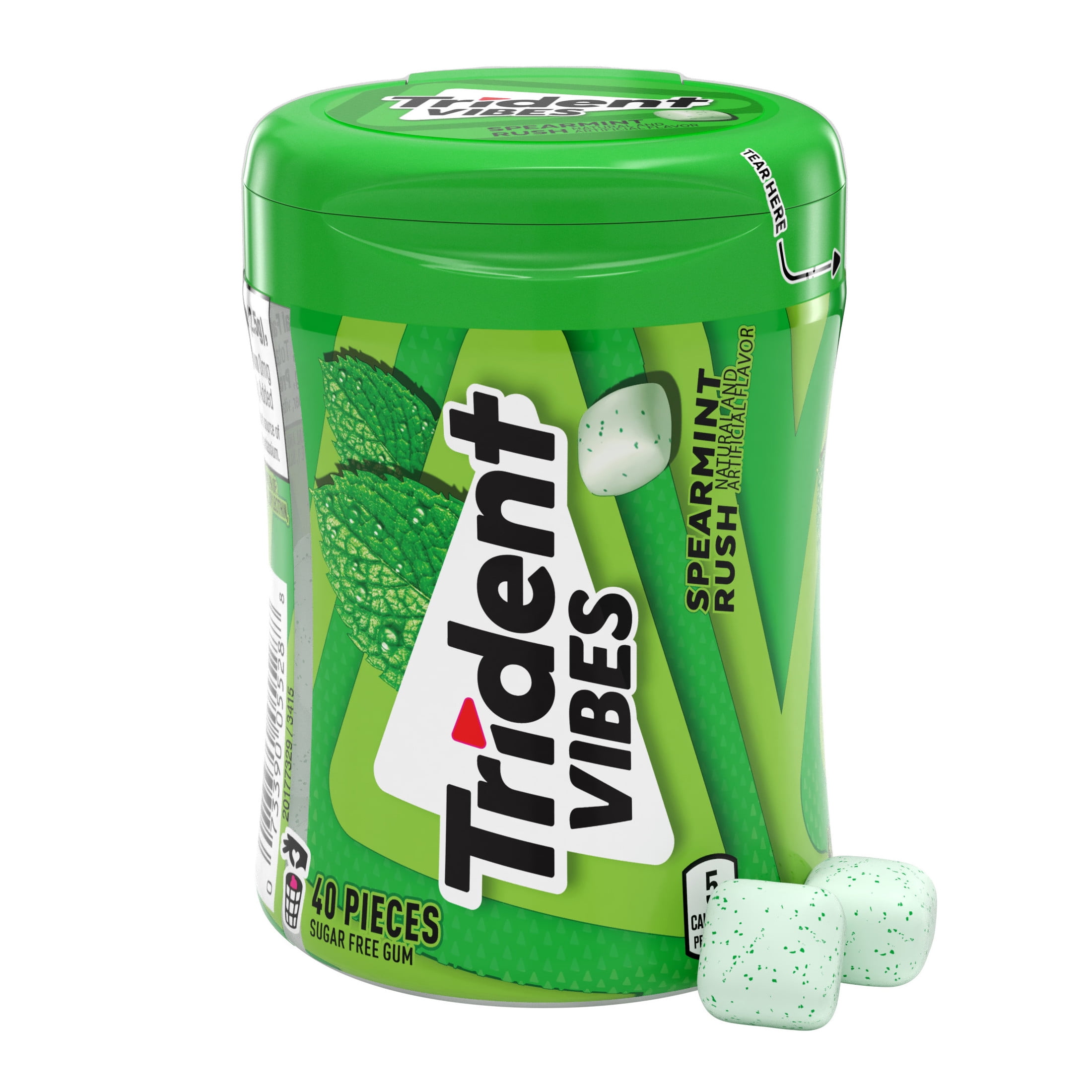 Trident Vibes Sugar Free Gum, Spearmint Rush, Regular Size, 40 Piece Bottle