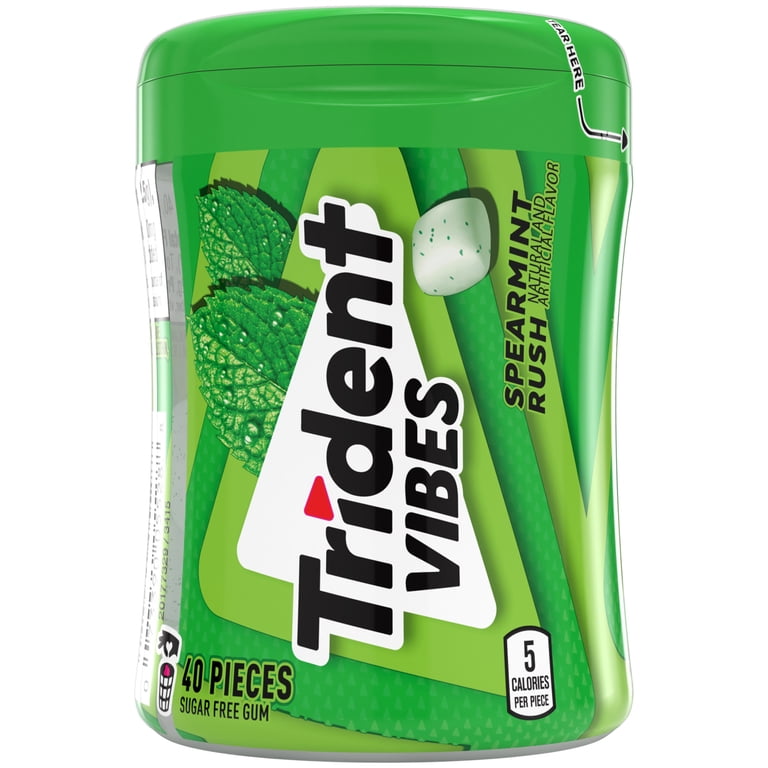 Trident, Gum, Spearmint Rush, Regular Size, 40 Piece Bottle, Sugar