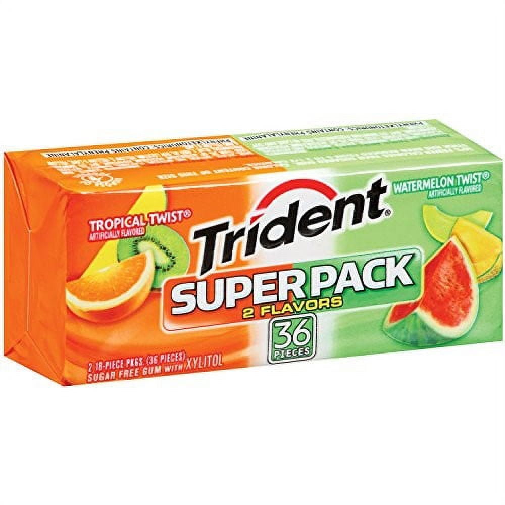 Trident W/Xylitol 36 Pieces Super Pack, 2 Flavors Tropical Twist