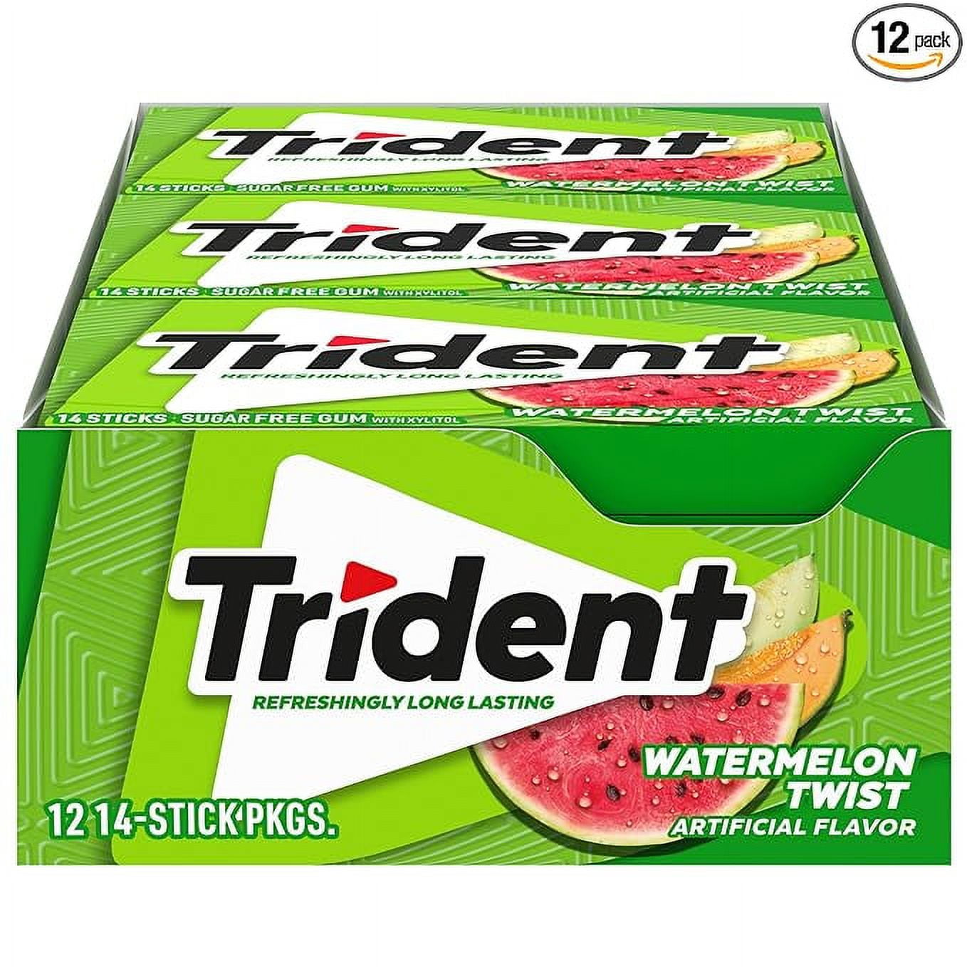Trident Watermelon Twist Sugar Free Gum, 12 Packs of 14 Pieces (168 Total Pieces) - Walmart.com Trident Watermelon Twist Sugar Free Gum, 12 Packs of 14 Pieces (168 Total Pieces) - Walmart.com