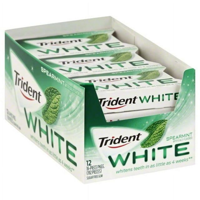 Trident White Dual Pack Sugar Free Gum Spearmint Artificially Flavored - 12 Pack