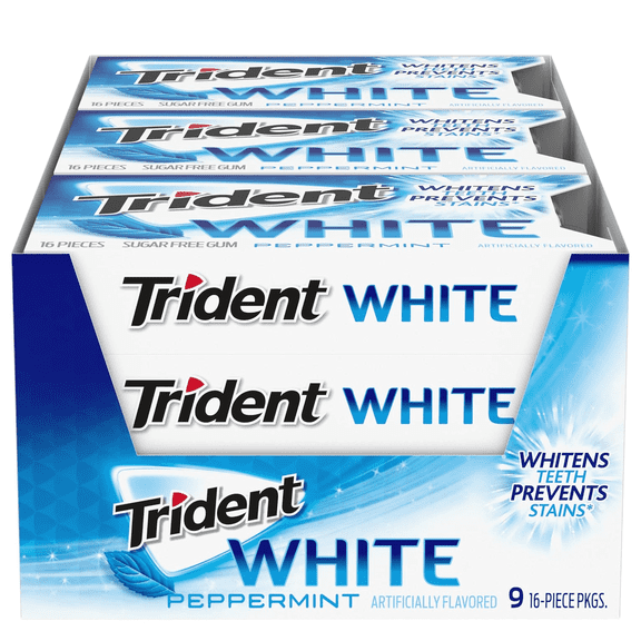 Trident White PEPPERMINT Sugar Free Gum 9 Packs of 16 Pieces (144 Total Pieces)