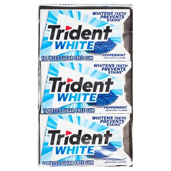 Trident White Peppermint Sugar Free Gum, 12 Packs of 16 Pieces (192 Total Pieces)