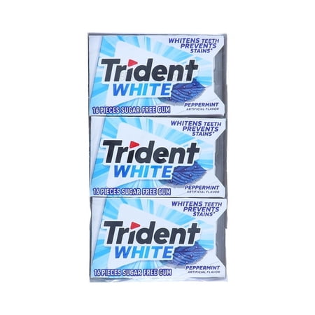 Trident White Peppermint Sugar Free Gum , 16 CT (Pack of 9)