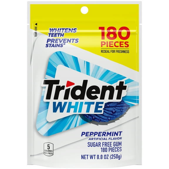 Trident White Peppermint Sugar Free Gum, Value Pack, 180 Regular Size Pieces