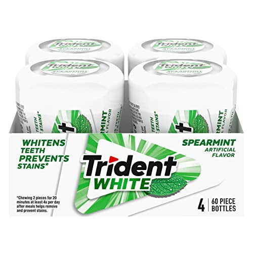 Trident White Spearmint Sugar Free Gum, 4 Bottles of 60 Pieces (240