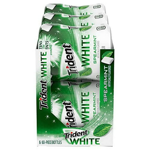 Trident White Spearmint Sugar .. Free Gum, 6 Bottles .. of 60 Pieces (360 .. Total Pieces)
