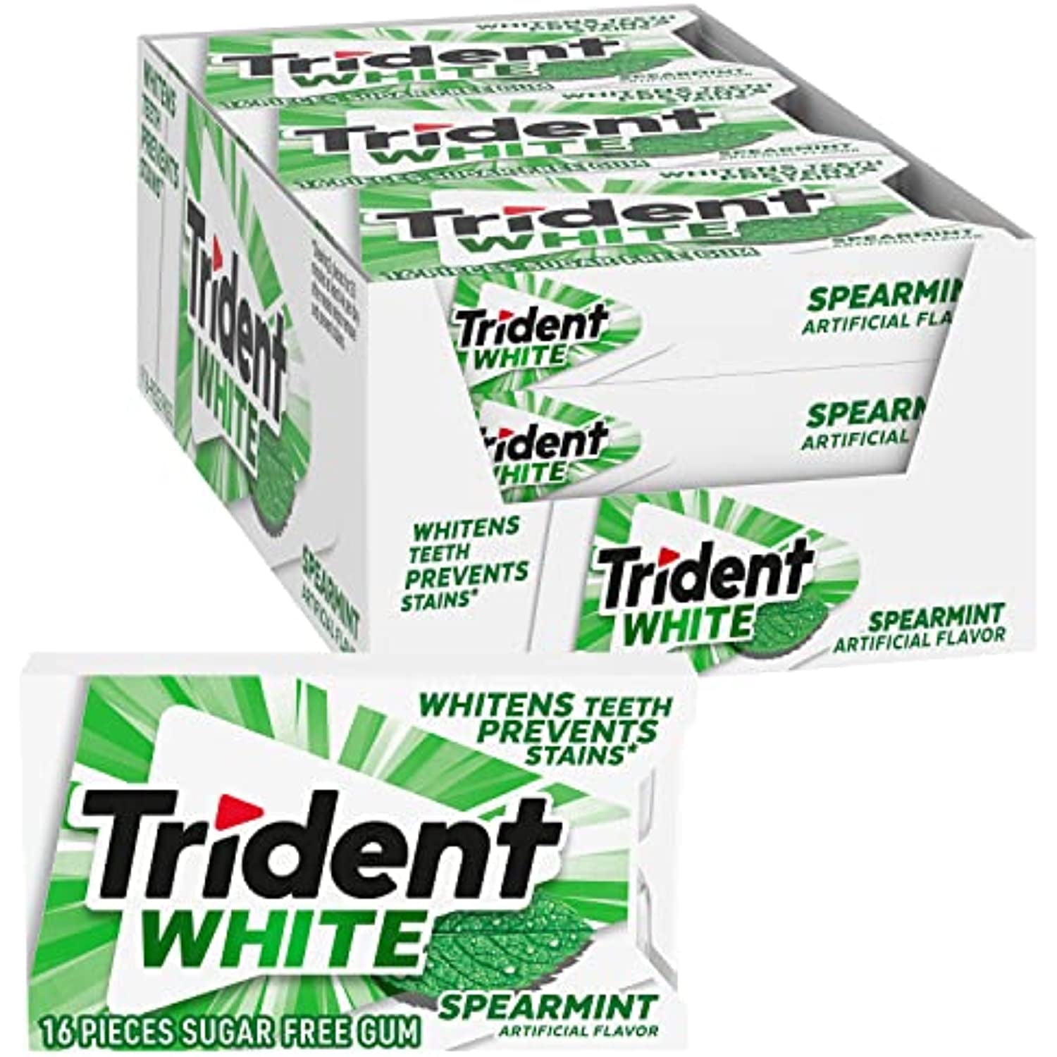 Trident White Spearmint Sugar-Free Chewing Gum, 9 Pack Of 16 Pieces (144 Total P