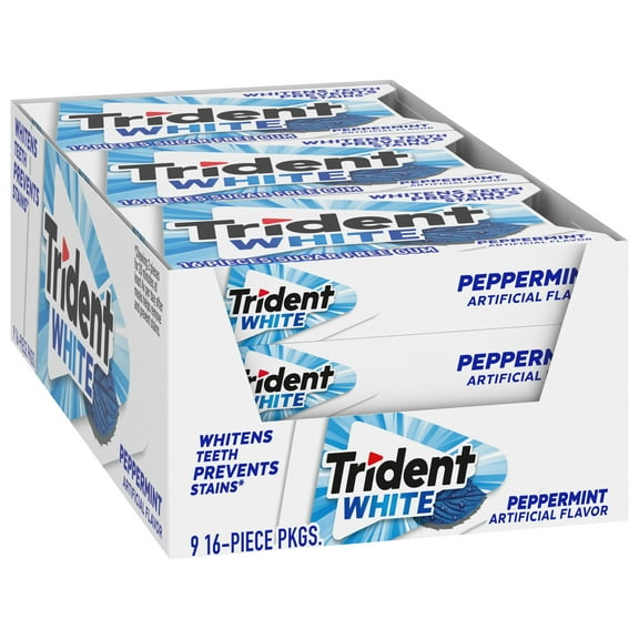 TRIDENT WHITE PEPPERMINT SUGAR FREE GUM 16 CT x 9