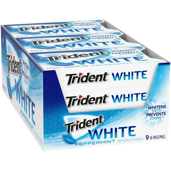 Trident White Sugar-Free Peppermint Gum, 16 Piece, 9 Count