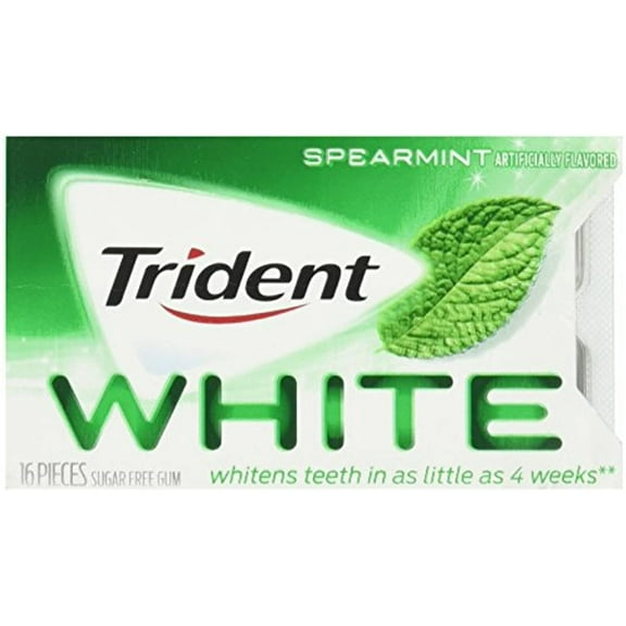 Trident White Sugar Free Spearmint Gum, 16 Count, 9 Pack