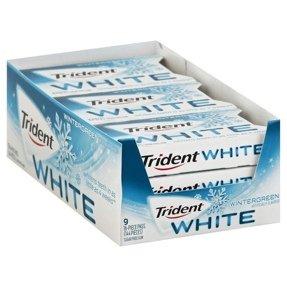 Trident White Wintergreen Gum - 16 pieces per pack -- 162 packs per case.