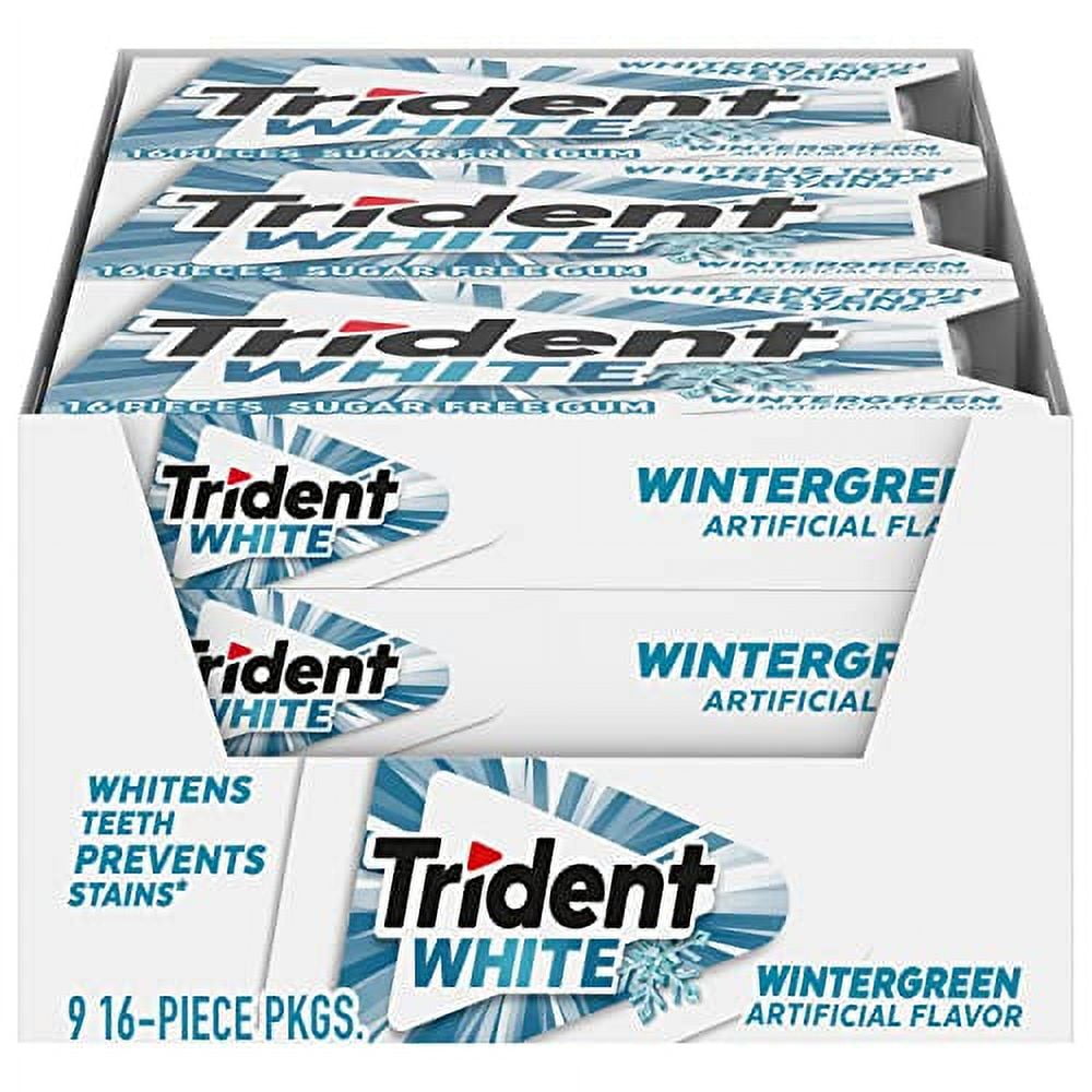 Trident White Wintergreen Sugar Free Gum, 9 Packs of 16 Pieces (144