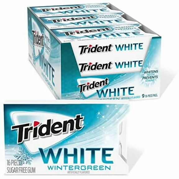 Trident White Wintergreen Sugar Free Gum, 9 Packs of 16 Pieces (144 Total Pieces)