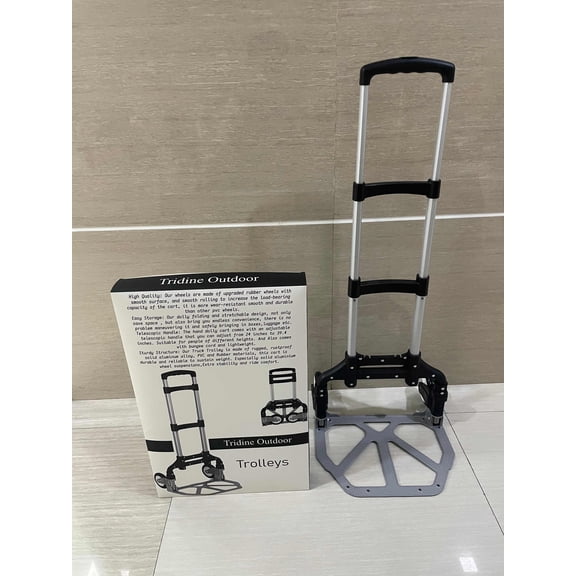 Tridine Outdoor Trolleys,Folding Hand Truck 500lbs, Portable Heavy Duty Dolly Cart, 4 Wheels Collapsible Luggage Cart with 2 Elastic Ropes - Compact Trolley Cart for Easy Moving