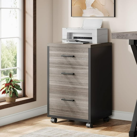 Triebsigns 3 Drawer Rolling File Cabinet, Modern Wooden Office Filing Cabine for Home Office Under Desk (Gray)