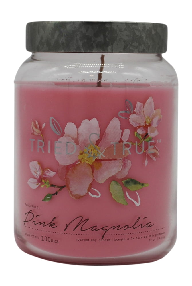 Pink Magnolia Scented Soy Jar Candle with Embossed Lid