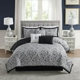 thumbnail image 1 of Trieste 7 Piece Queen Damask Jacquard Comforter Set, White/Black, 1 of 6