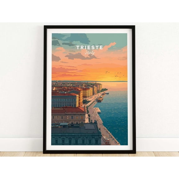 Trieste Coastal Sunset Skyline Wall Art Decor Unframed Paper Print
