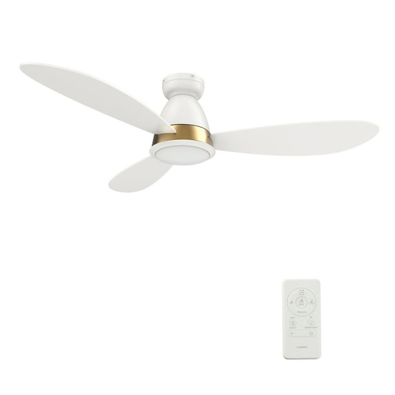 Trifecte 52" White/Gold Flush Mount Ceiling Fan with Dimmable LED Light and Remote Control