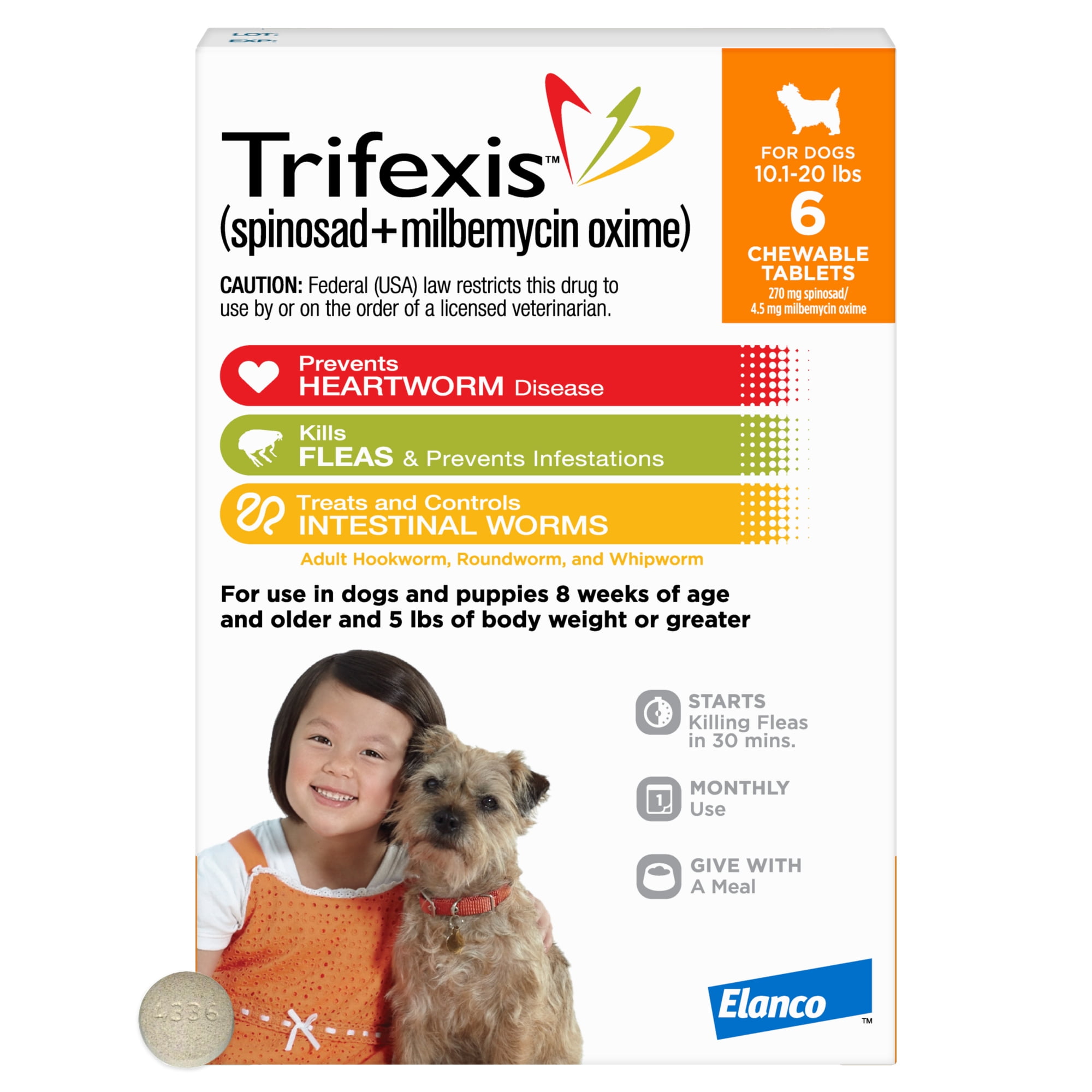 Trifexis Heartworm Prevention | Treats & Controls Flea Infestations + 4 Other Worms | Dogs 10.1-20 lbs.