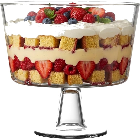 Trifle Bowl with Pedestal for Dessert Serving, Italian Glass, Clear, Elegant Tiered Design